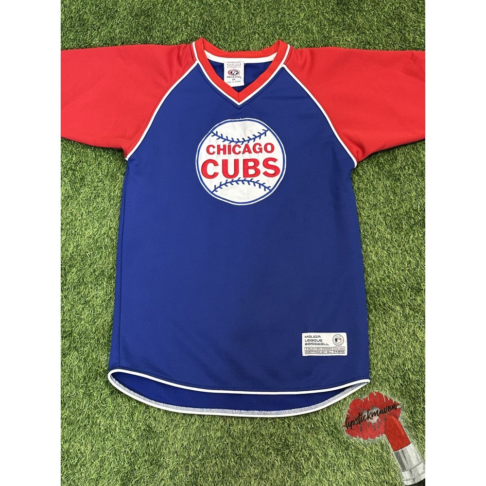 Vintage Chicago Cubs Baseball Pullover Men Medium V-Neck Jersey Shirt True Fan